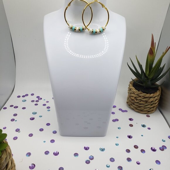 Hand Made Earrings  Gold Hoopes With Beads - Picture 2 of 3